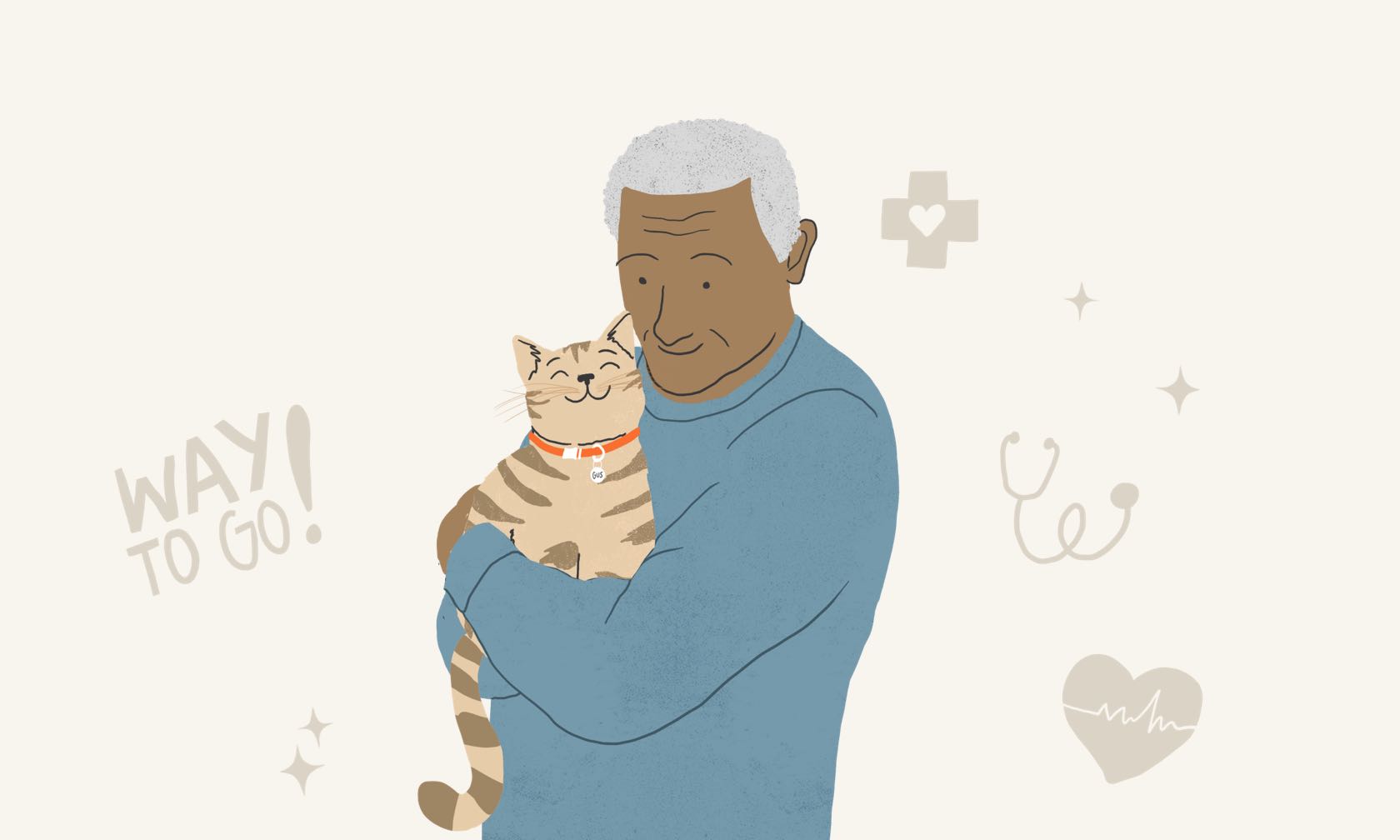 older man holding cat