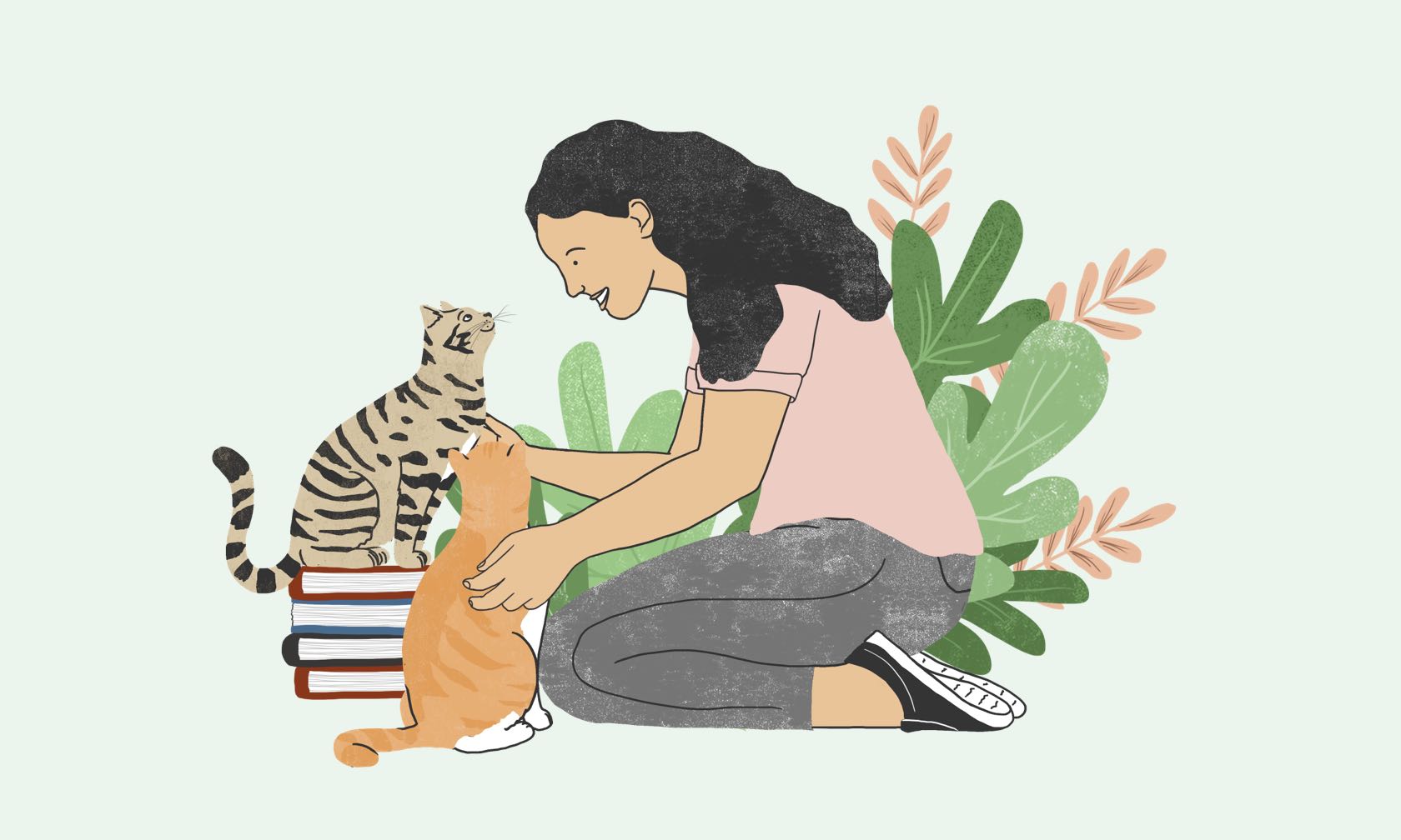 woman petting cats