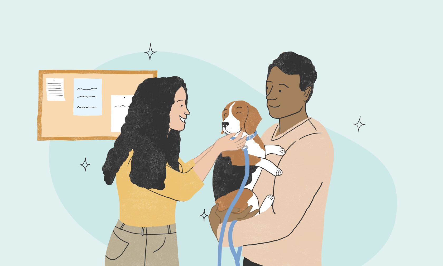 Office workers with a dog