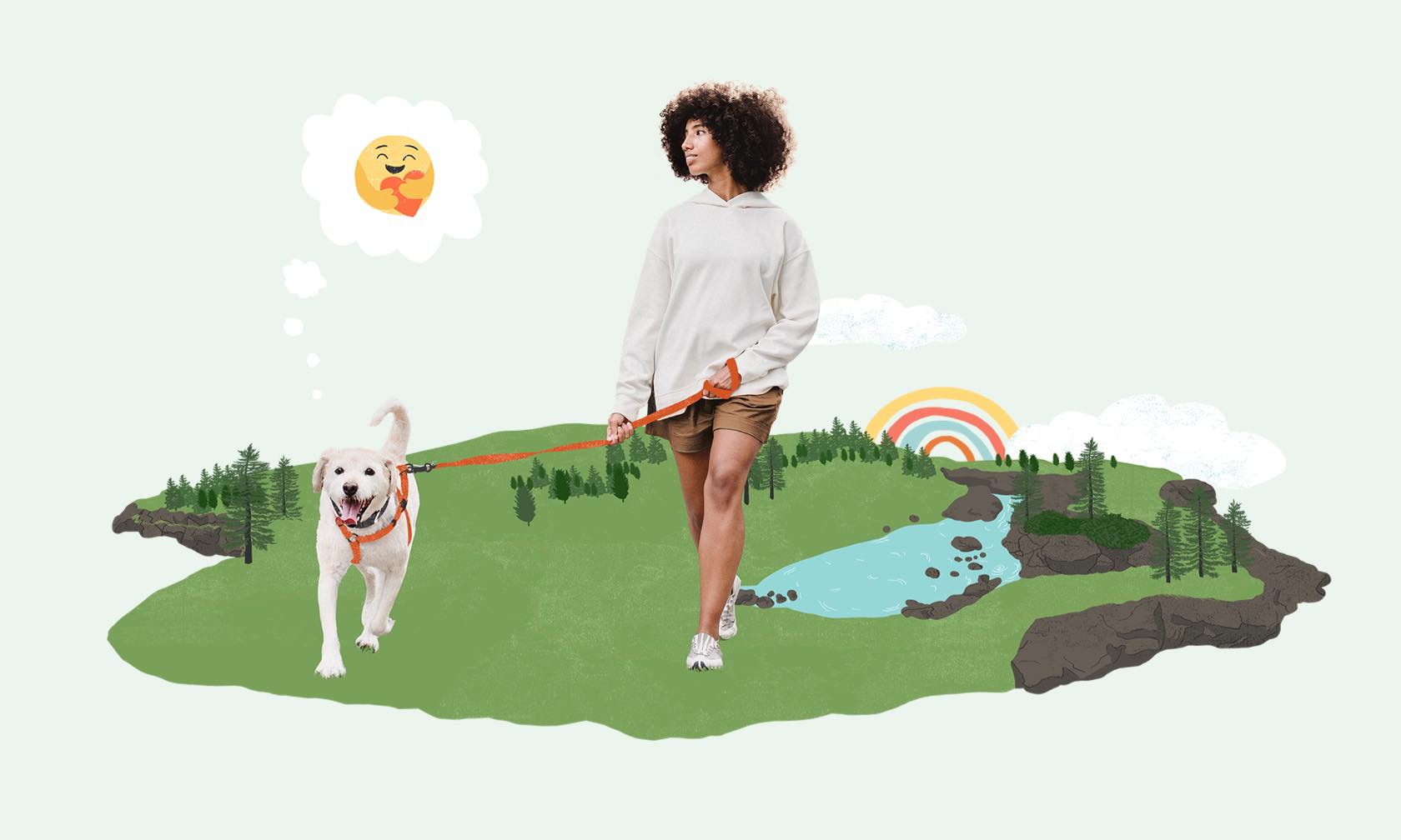 Woman walking dog