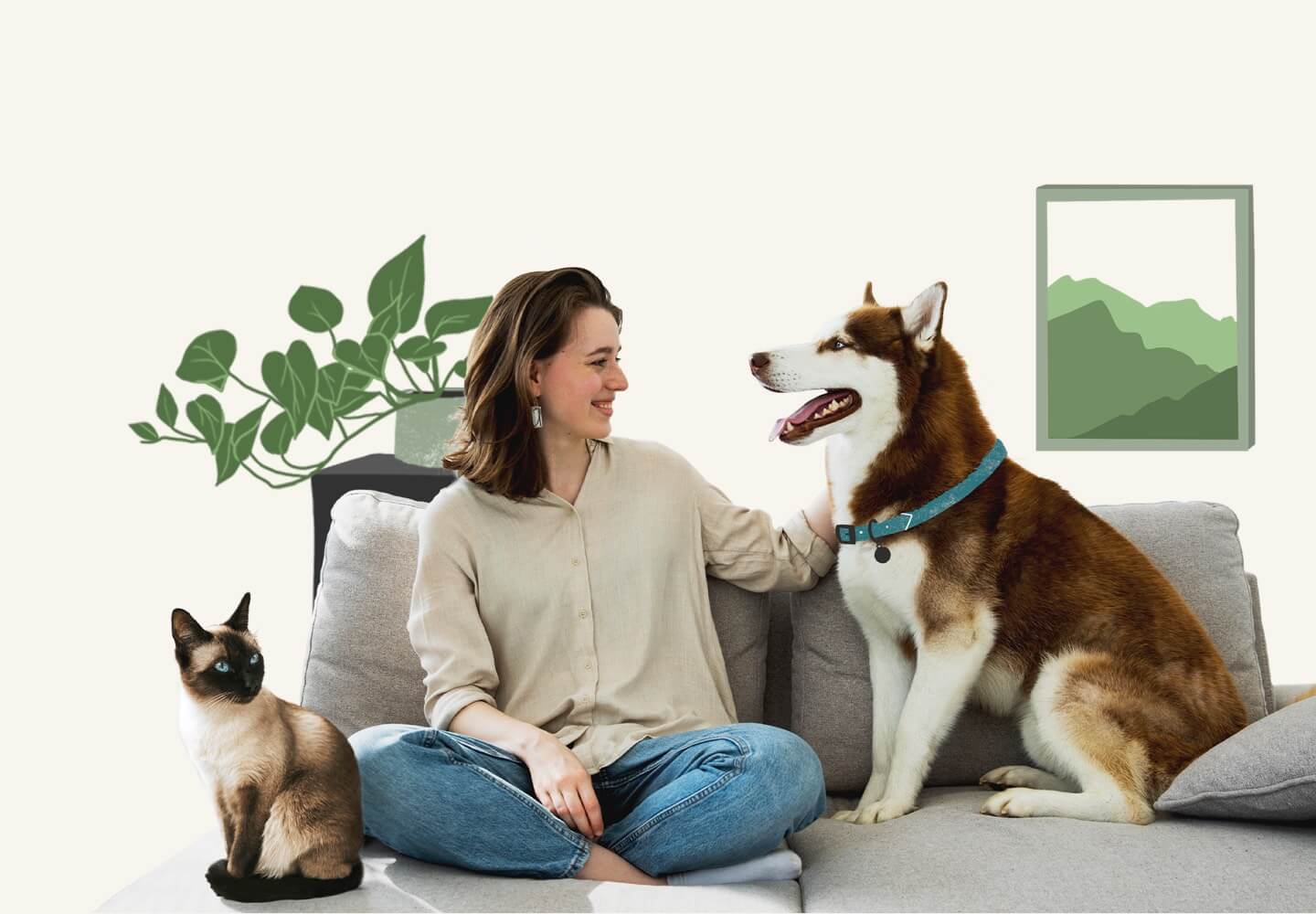 woman sitting on couch with dog